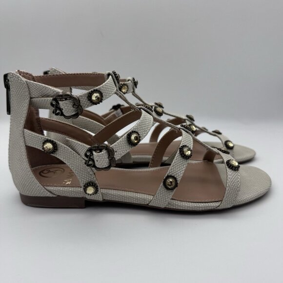 Sam & Libby Rhonda Gladiator Sandals Womans 6 Gray Gold Bling Rinestones Strapy - Picture 3 of 7